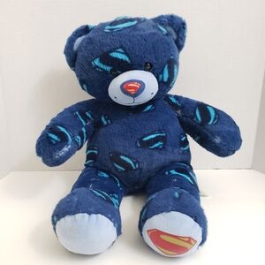 Build A Bear Blue Superman Logo Print Bear Stuffed Plush Doll